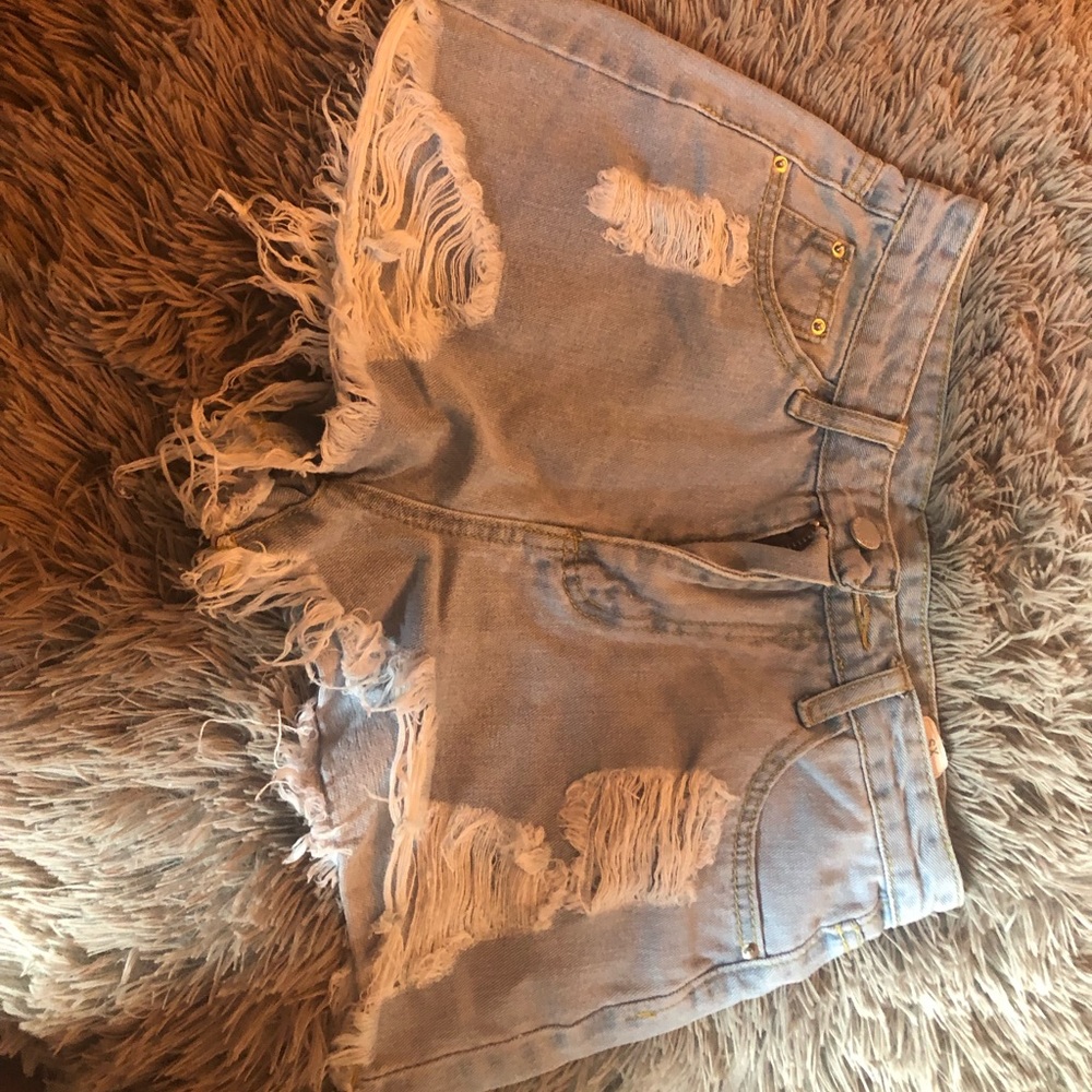 denim extremely ripped shorts